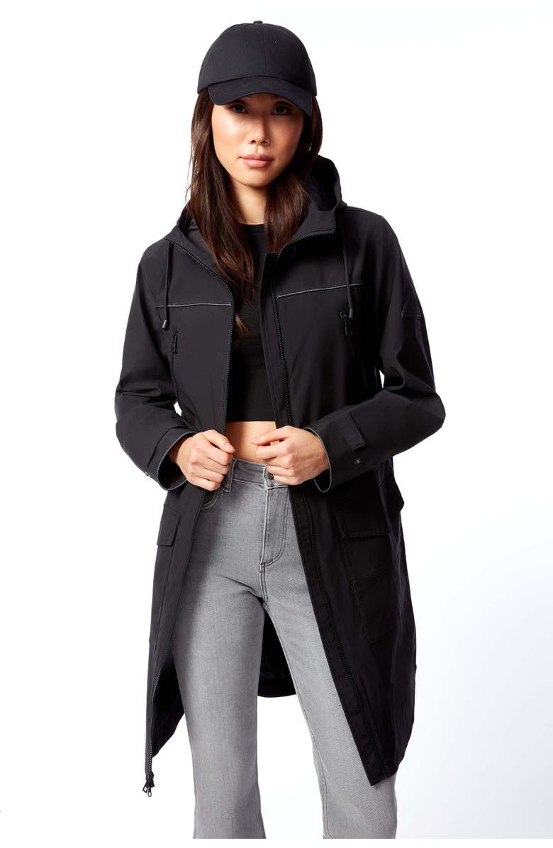 Alpine North Kusawa - Mid-length Hooded Drawstring-Waist Raincoat, Main, color, Black