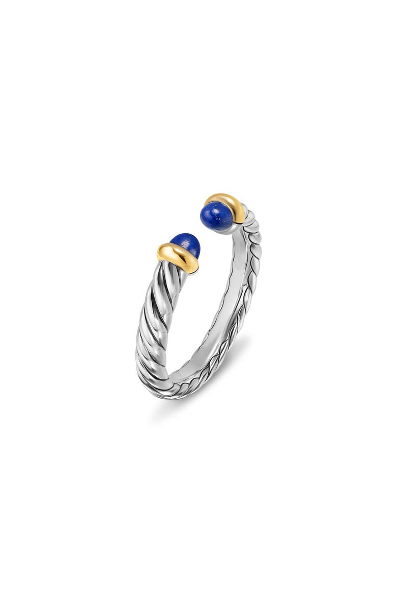 David Yurman Petite Cable Open Ring in Sterling Silver with 14K Yellow Gold, 3.4mm, Alternate, color, Lapis Lazuli