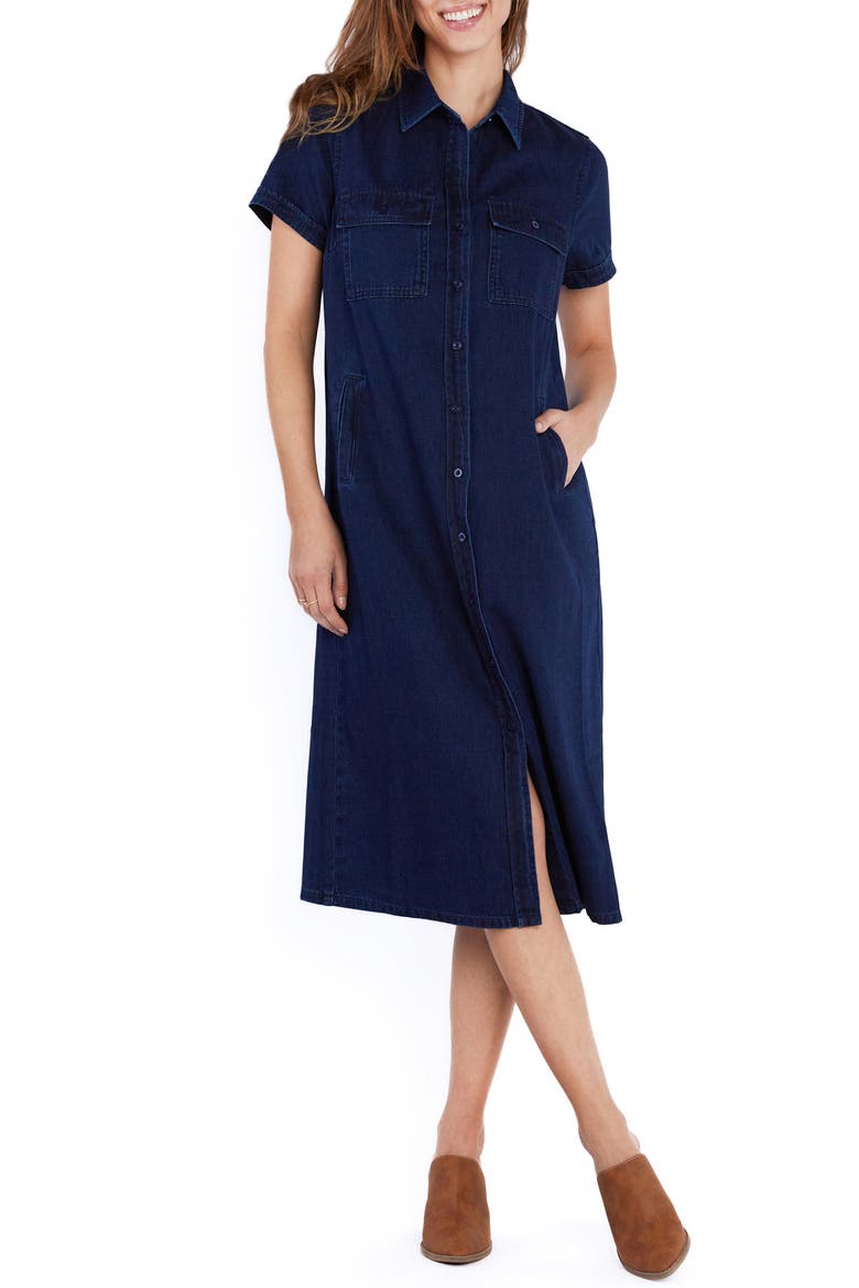 Mendocino Cotton & Linen Denim Shirtdress, Main, color, NAPA BLUE