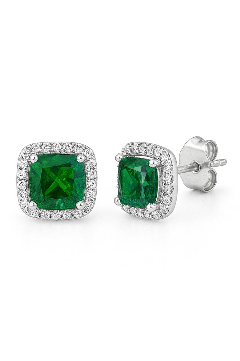 Sterling Silver Green Emerald Halo Earrings, Main, color, Green