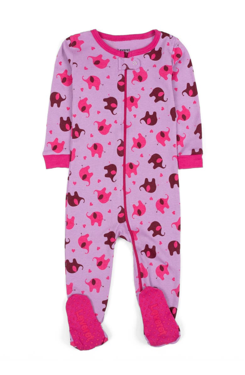 Leveret Kids Footed Printed Cotton Matching Family Pajamas, Animal Kingdom Prints, Main, color, Elephant