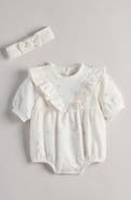 Nordstrom Ruffle Cotton Blend Fleece Romper & Headband Set