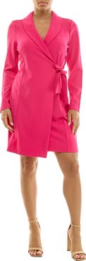 Nina Leonard Long Sleeve Wrap Blazer Dress