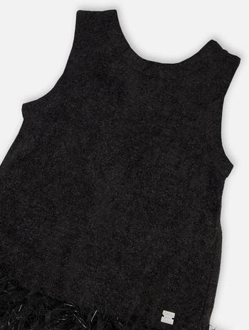 Sleeveless Bi-Material Lurex Dress with Feathers