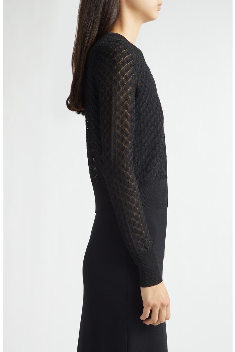 Crop Pointelle Cardigan, Alternate, color, BLACK