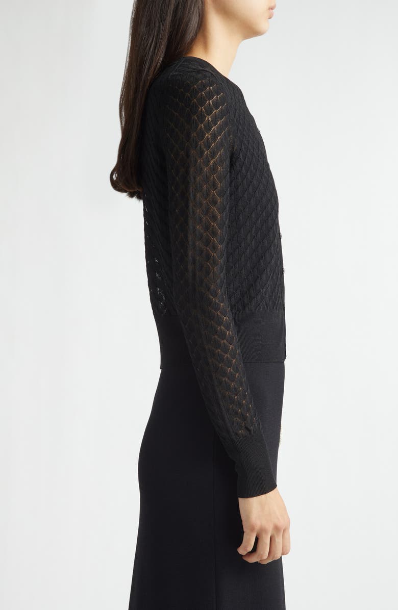 Lela Rose Crop Pointelle Cardigan, Alternate, color, Black