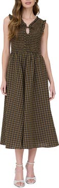 AUGUST SKY Sleeveless Smocked Midi Dress