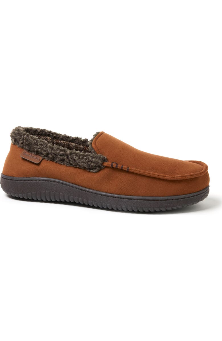 DEARFOAMS Alexander Microsuede Moccasin Slipper, Main, color, Chestnut