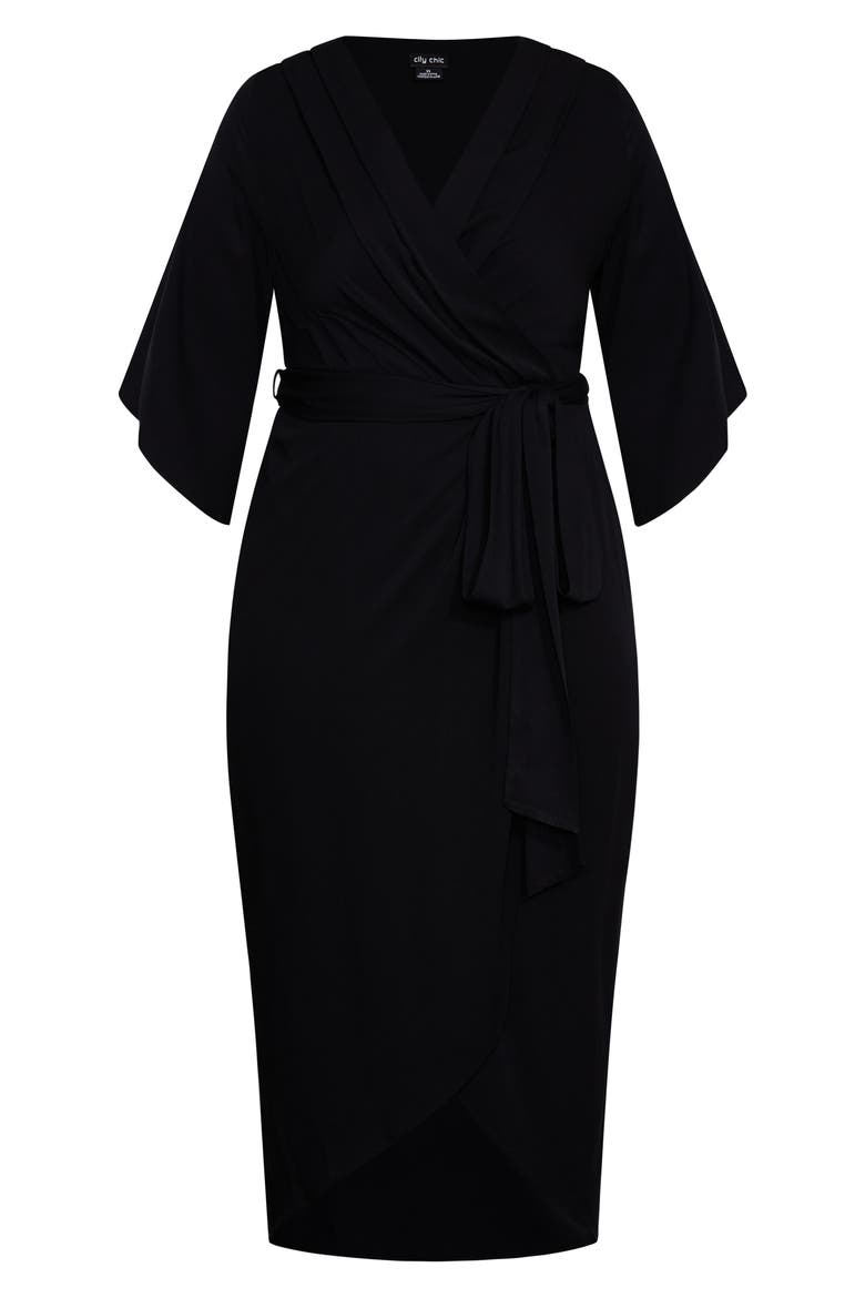 Faux Wrap Dress, Alternate, color, BLACK