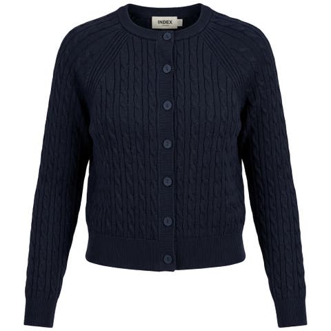 Cable Knit Raglan Sleeve Button Front Cardigan