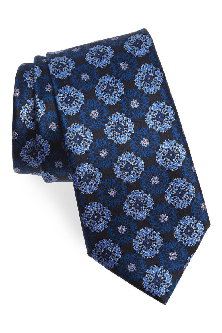 Ermenegildo Zegna Medallion Silk Tie, Main, color, BLUE FAN