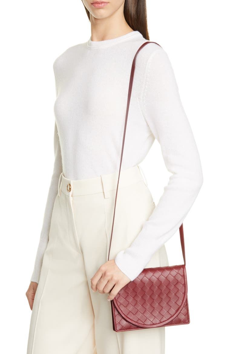 Intrecciato Leather Wallet on a Strap, Alternate, color, BORDEAUX