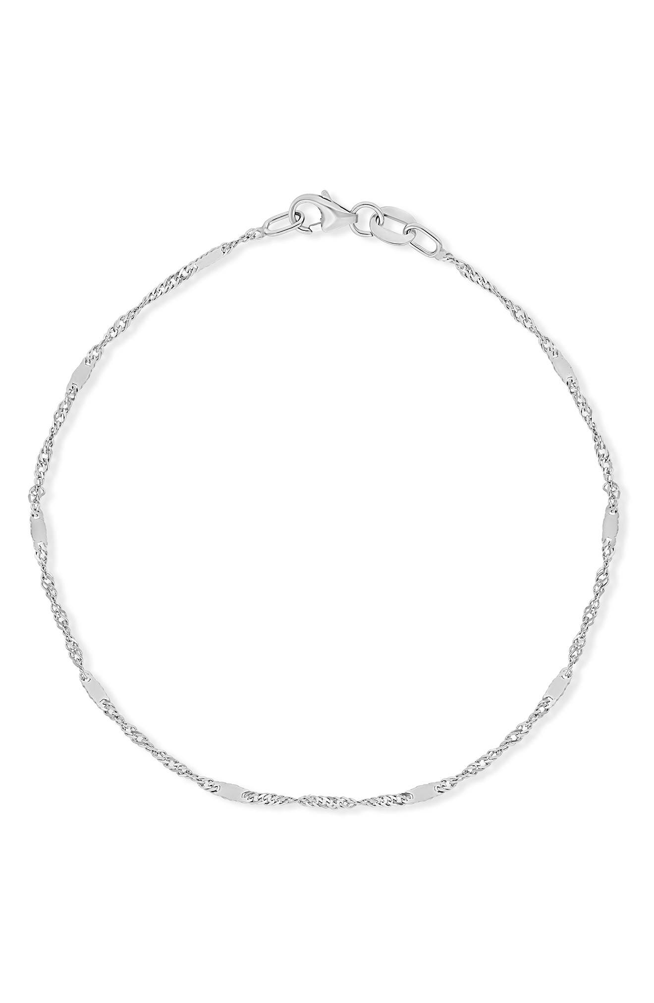 14K White Gold Station Chain Bracelet