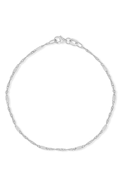 14K White Gold Station Chain Bracelet