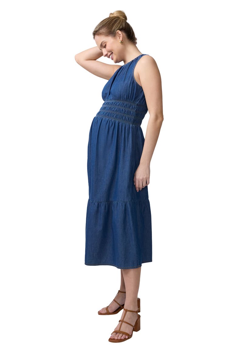 Sleeveless Chambray Midi Dress, Alternate, color, Indigo Chambray