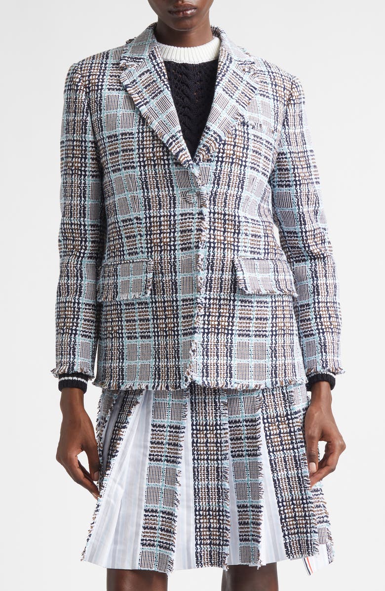 Thom Browne Glen Plaid Raw Edge Tweed Blazer, Main, color, Seasonal Multi