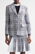 Thom Browne Glen Plaid Raw Edge Tweed Blazer