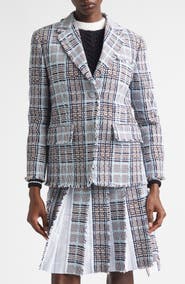 Thom Browne Glen Plaid Raw Edge Tweed Blazer