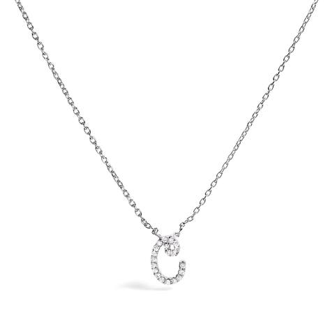 10K Gold Diamond Accent  A-Z Initial Script Style Pendant Necklace