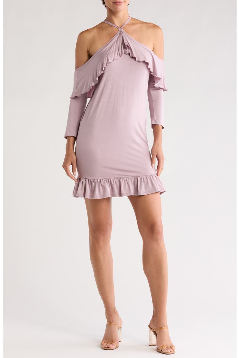 Ruffled Cold Shoulder Dress, Main, color, ELDERBERRY