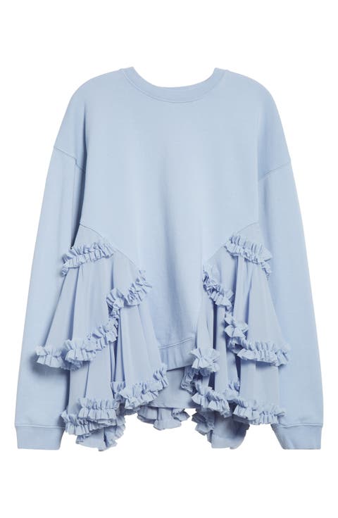 【関税込み】Collina Strada ブルー Waterlily ブラウス CROCHET SLIT LONG KNIT TOPS/クロシェスリットロングニット
