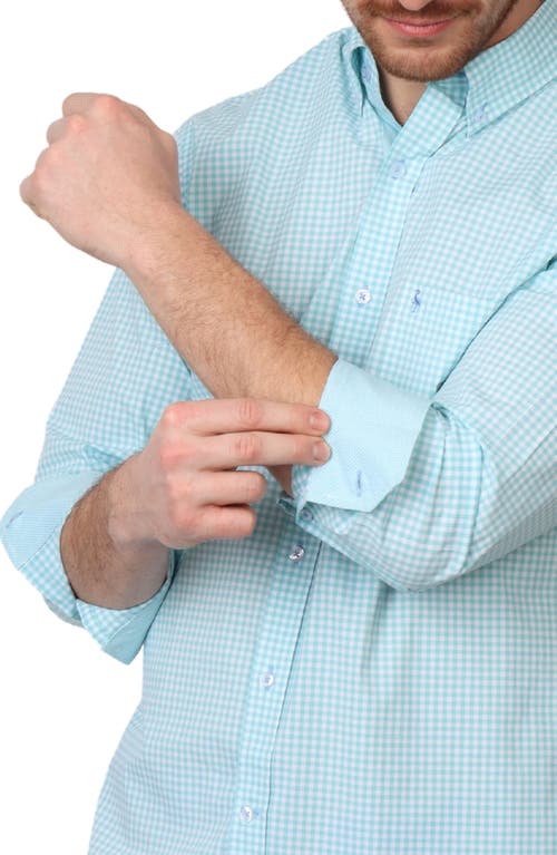 Tailorbyrd Micro Gingham Stretch Cotton Button-up Shirt In Seafoam