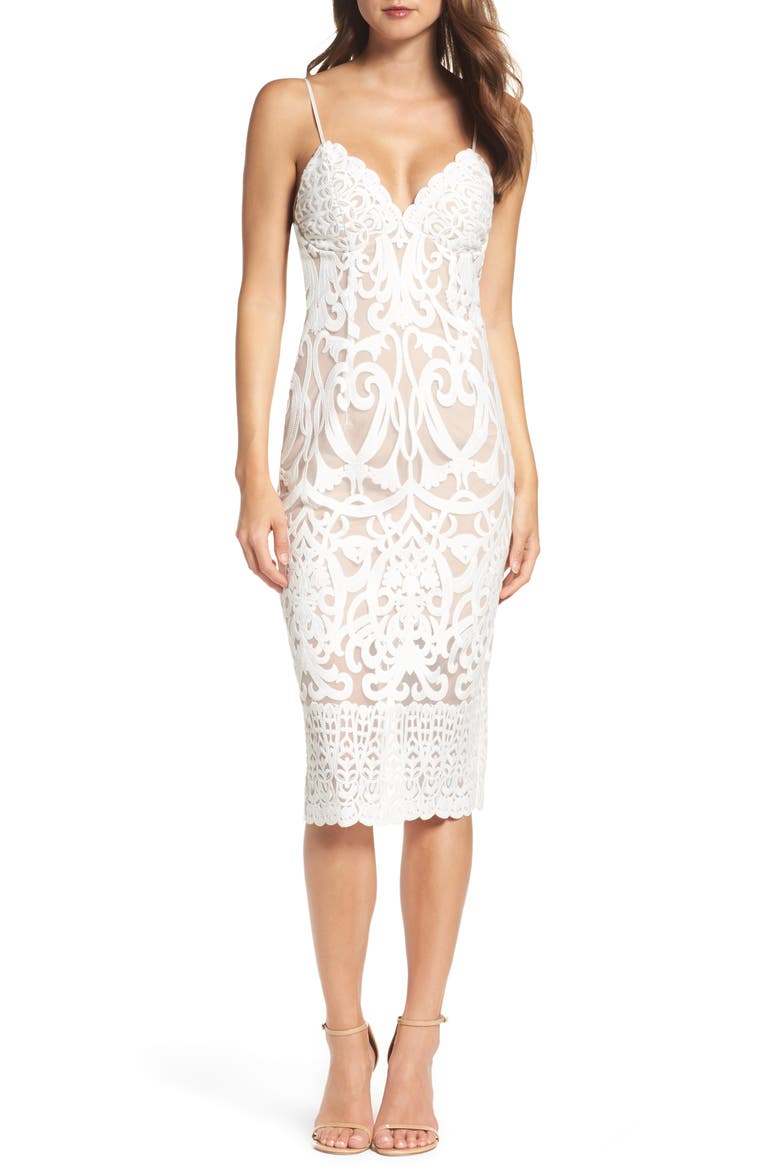 Gia Embroidered Mesh Cocktail Dress, Main, color, IVORYDNU