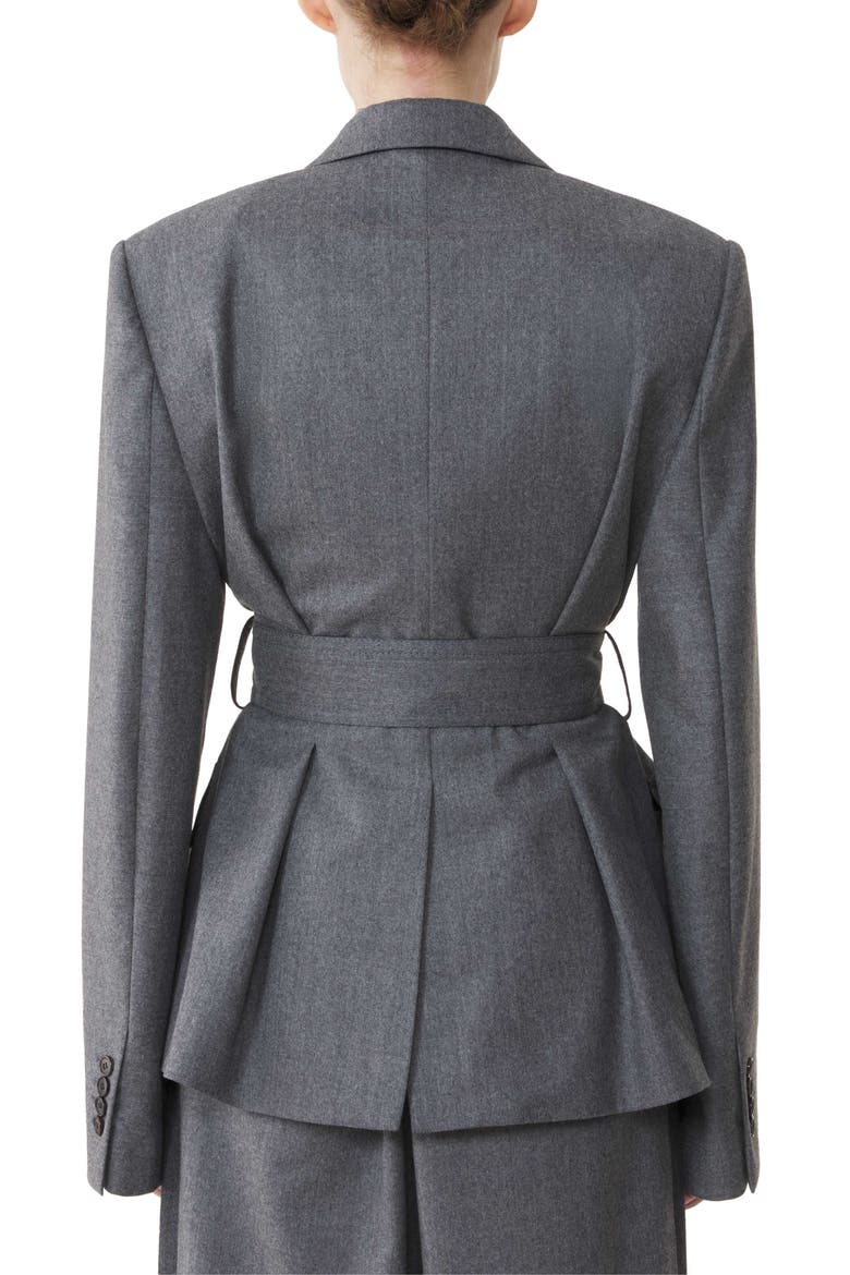 Belted Jacket In Wool Flannel, Alternate, color, Heather Grey
