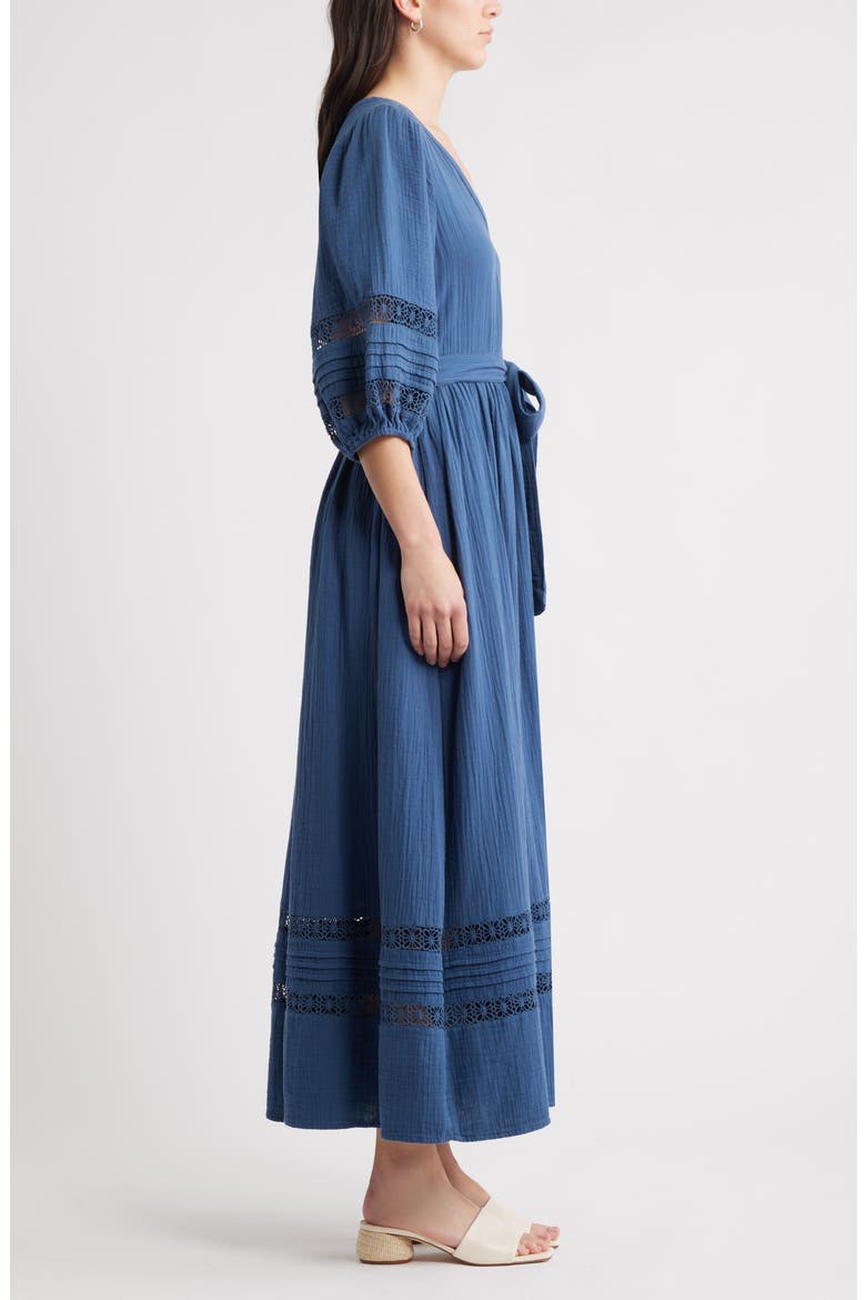 Belted Cotton Maxi Dress, Alternate, color, NAVY DENIM