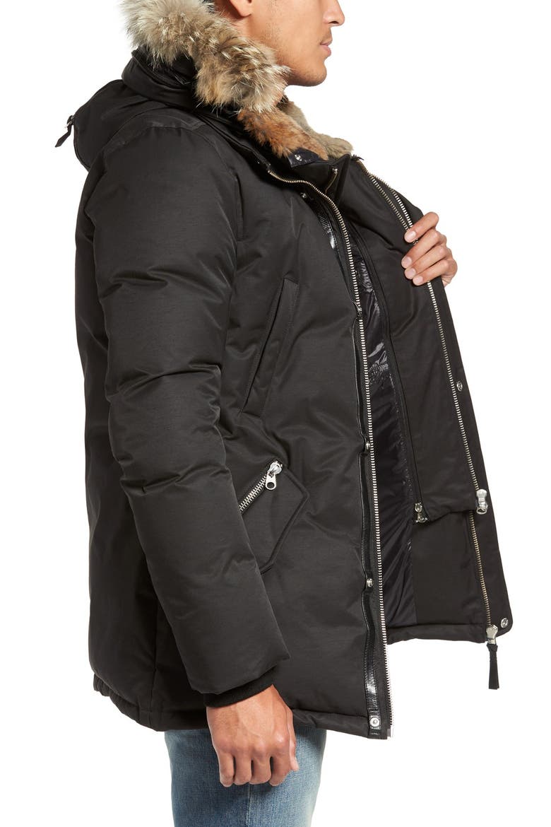 'Edward' Down Parka with Genuine Coyote and Rabbit Fur Trim, Alternate, color, BLACK