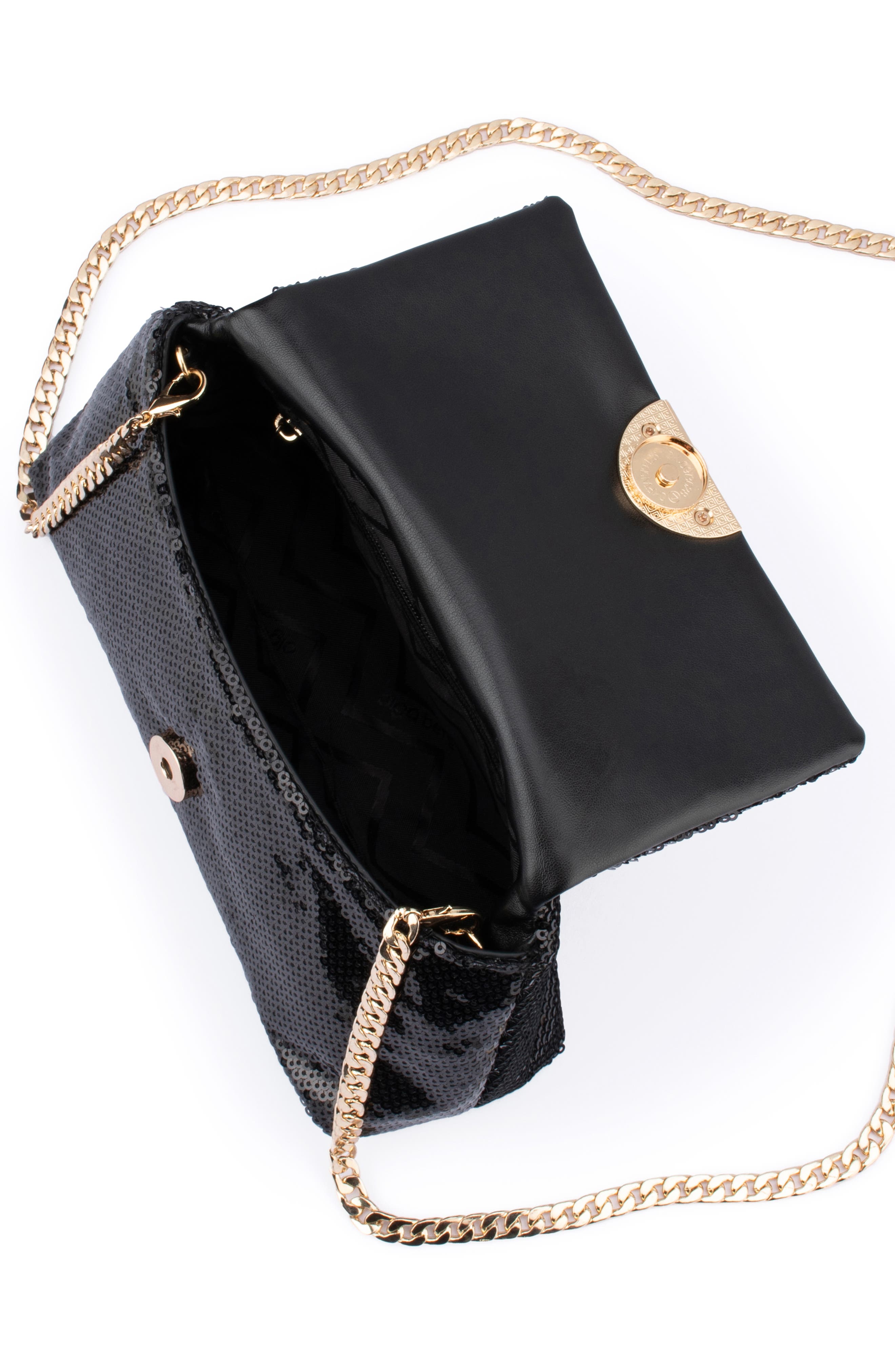 Olga Berg Lily Sequin Shoulder Bag, Alternate, color, Black