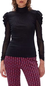 DVF Remy Mesh Puff Sleeve Blouse