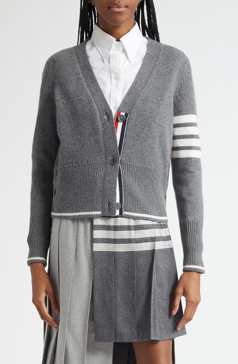 Thom Browne Intarsia Geese 4-Bar Wool Cardigan, Main, color, Medium Grey