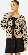 Yumi Animal Print Intarsia Tie Front Cardigan