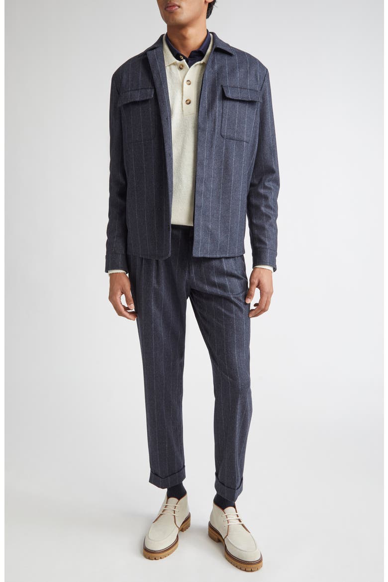 Stripe Stretch Virgin Wool & Cashmere Overshirt, Alternate, color, 11 NAVY BLUE