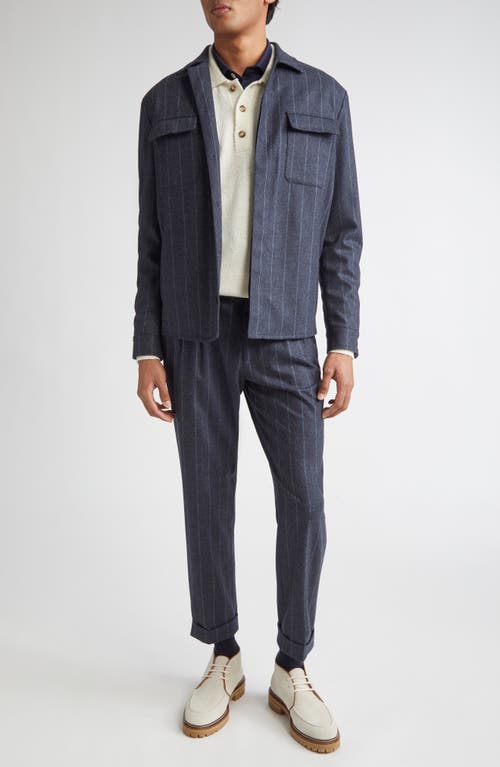 Eleventy Stripe Stretch Virgin Wool & Cashmere Overshirt In Blue