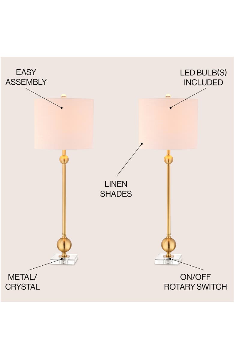 JONATHAN Y Hollis 34" Metal LED Table Lamp, Brass with Crystal Base, Alternate, color, Brass