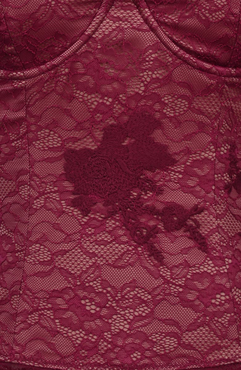 HOUSE OF CB Yara Strapless Lace Corset Top, Alternate, color, Wine