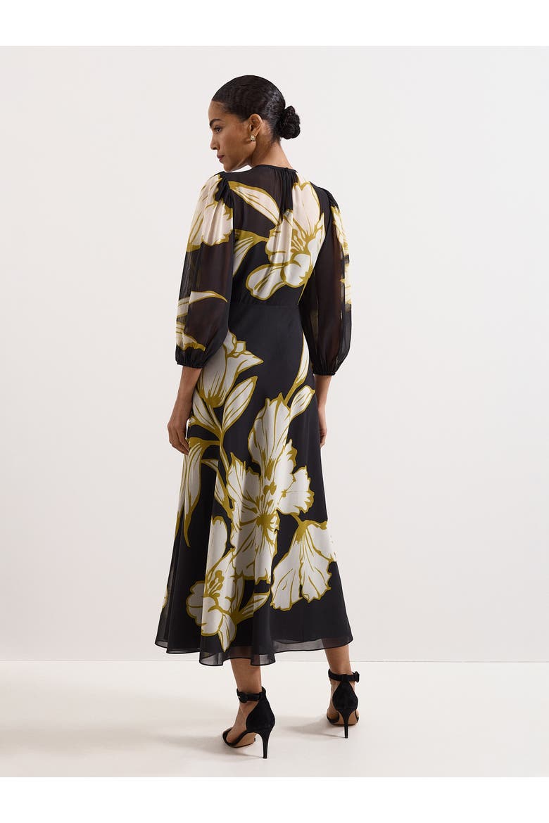 Eve 3/4 Sleeve Floral Maxi Dress, Alternate, color, Black Mu