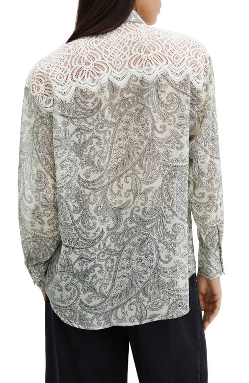 Mango Paisley Print Lace Inset Button-up Shirt In Multi