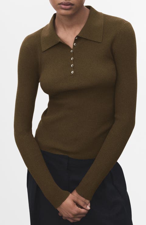 Rib Long Sleeve Polo Sweater