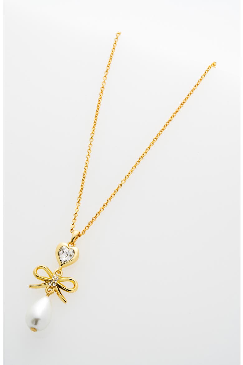Imogen Icon Charm Heart Bow Faux Pearl Drop Pendant Necklace, Alternate, color, METALLIC GOLD