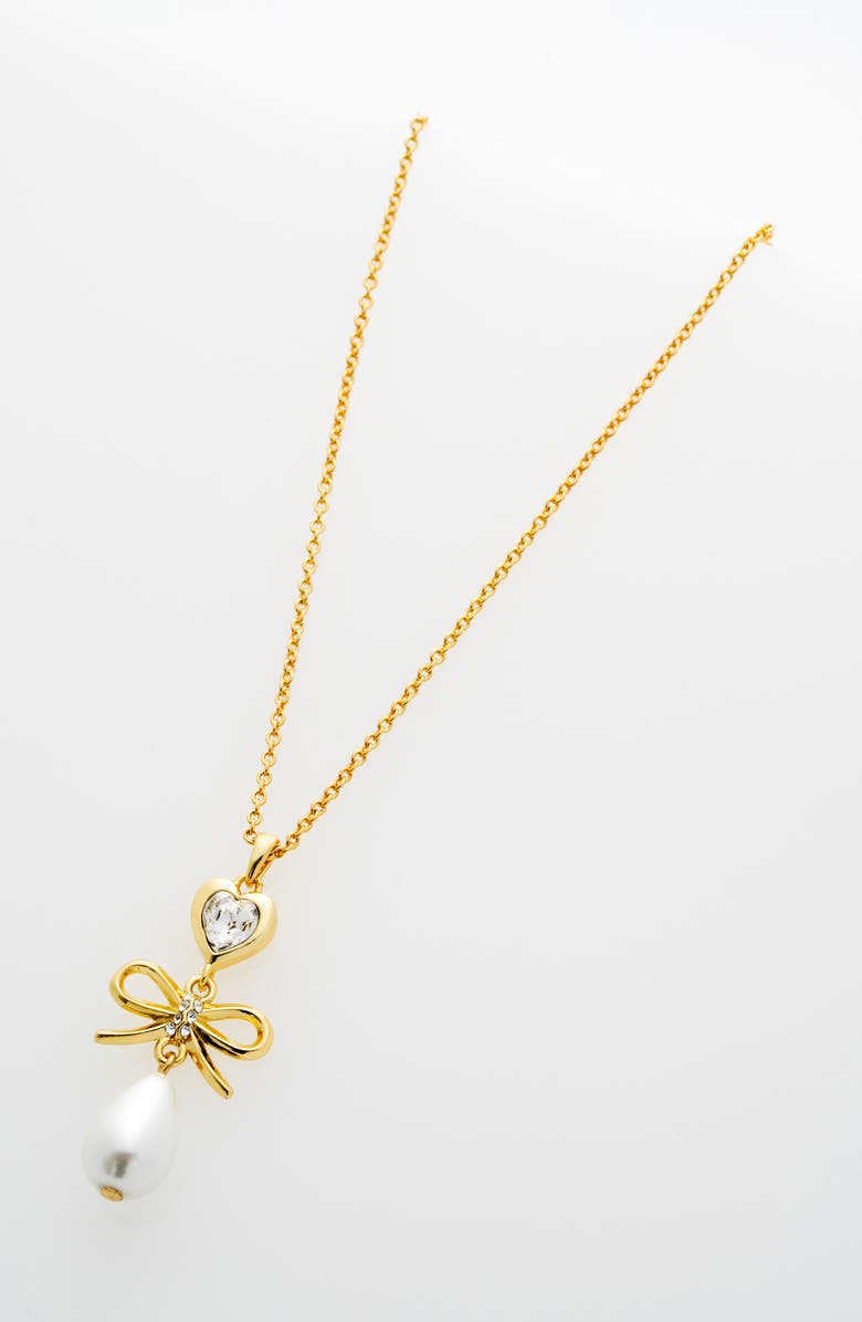 Ted Baker Imogen Icon Charm Heart Bow Faux Pearl Drop Pendant Necklace, Alternate, color, Metallic Gold