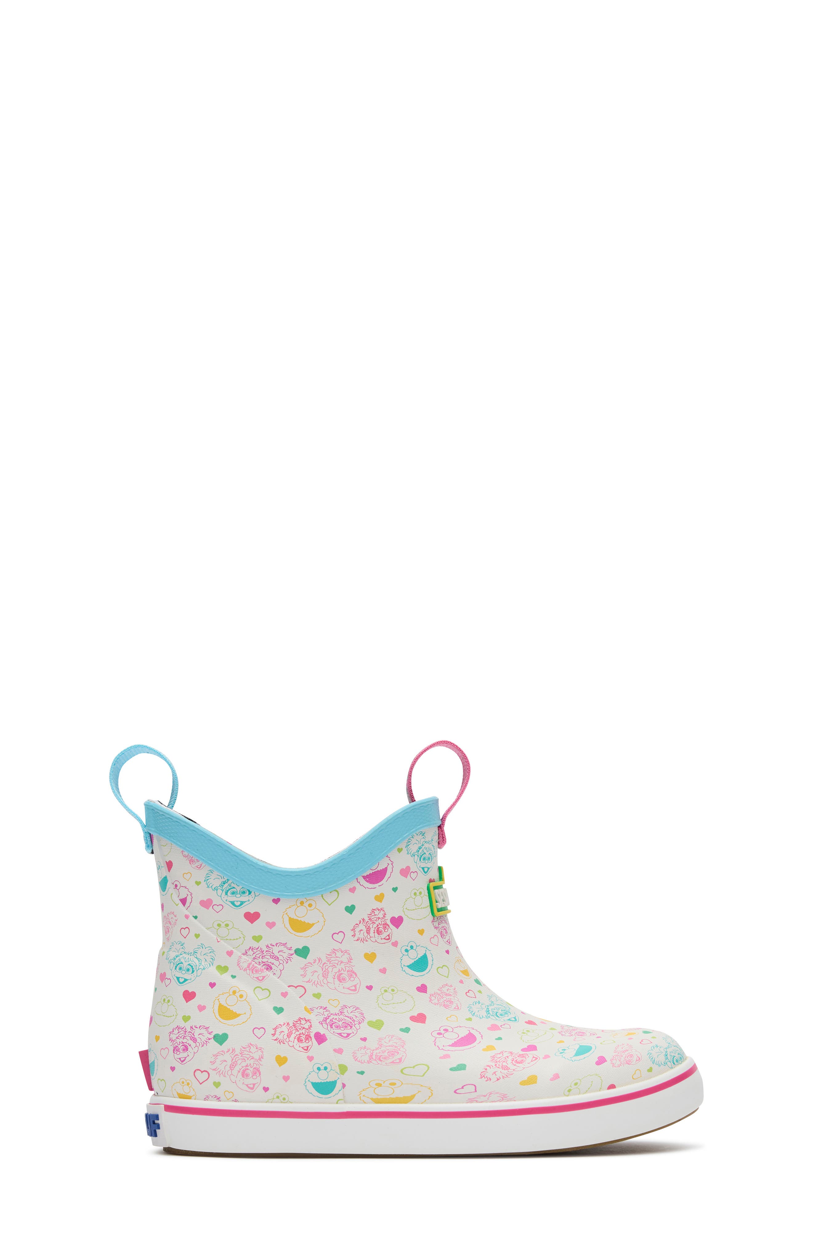 Kids' Sesame Street® Ankle Deck Waterproof Boot, Alternate, color, SESAME STREET WHITE MULTI
