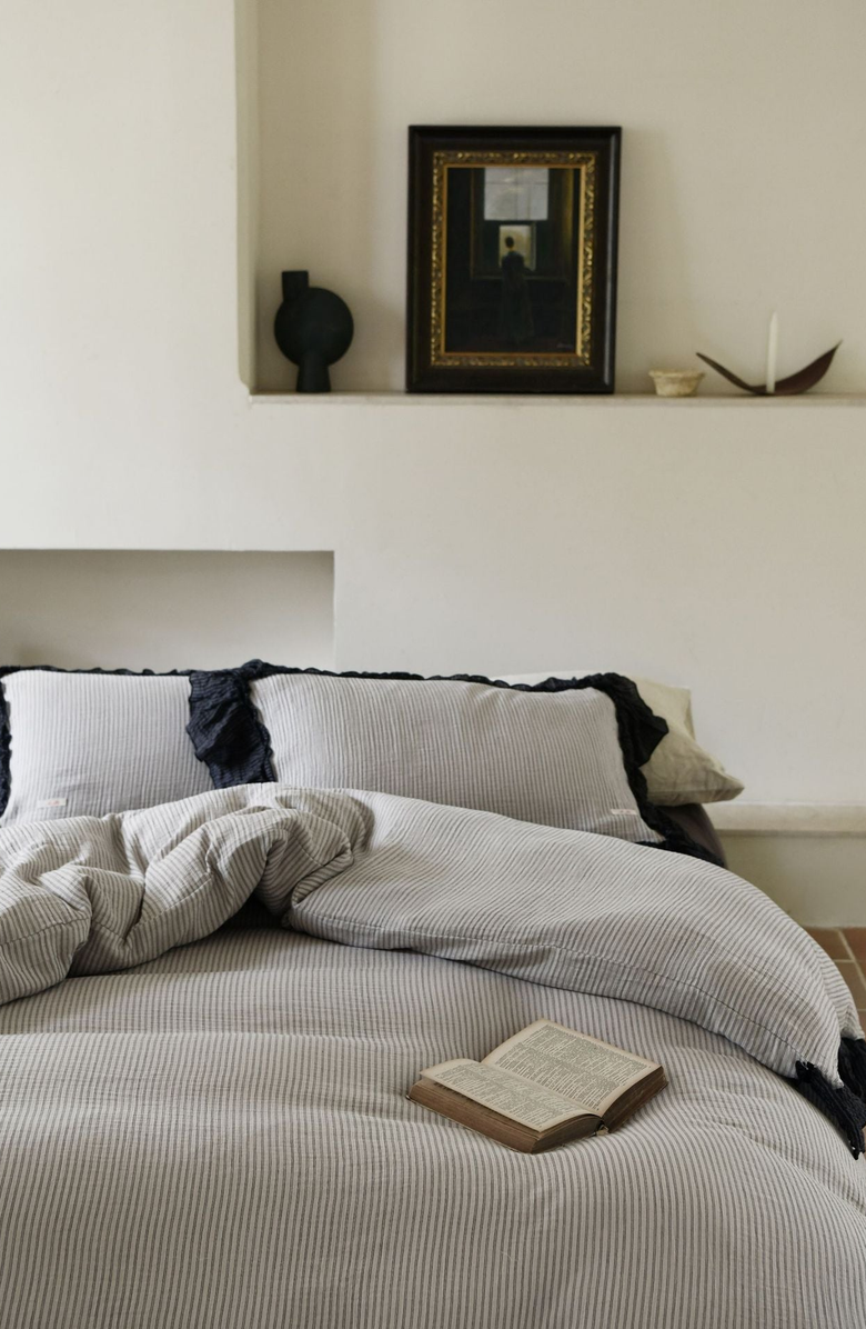 Ever Lasting Stripe Ruffle Lace Bedding Set, Alternate, color, Gray Stripe / Ruffle