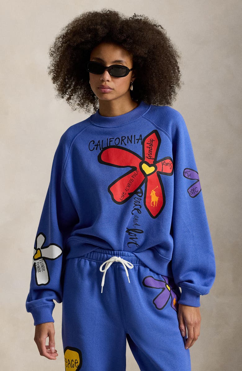 Polo Ralph Lauren Floral Graphic Sweatshirt, Alternate, color, Indigo Sky