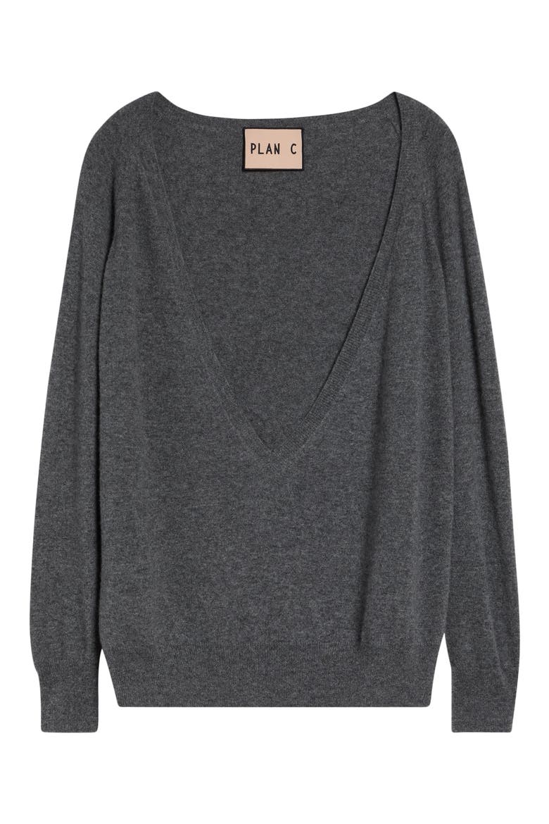 Deep V-Neck Wool & Cashmere Sweater, Alternate, color, PEWTER GREY