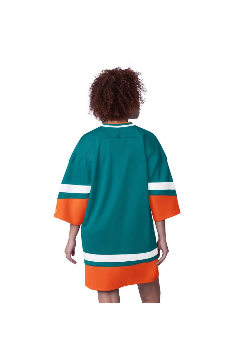 Women's Starter Aqua Miami Dolphins Slap Shot 3/4 Sleeve Sneaker Dress, Alternate, color, Aqua