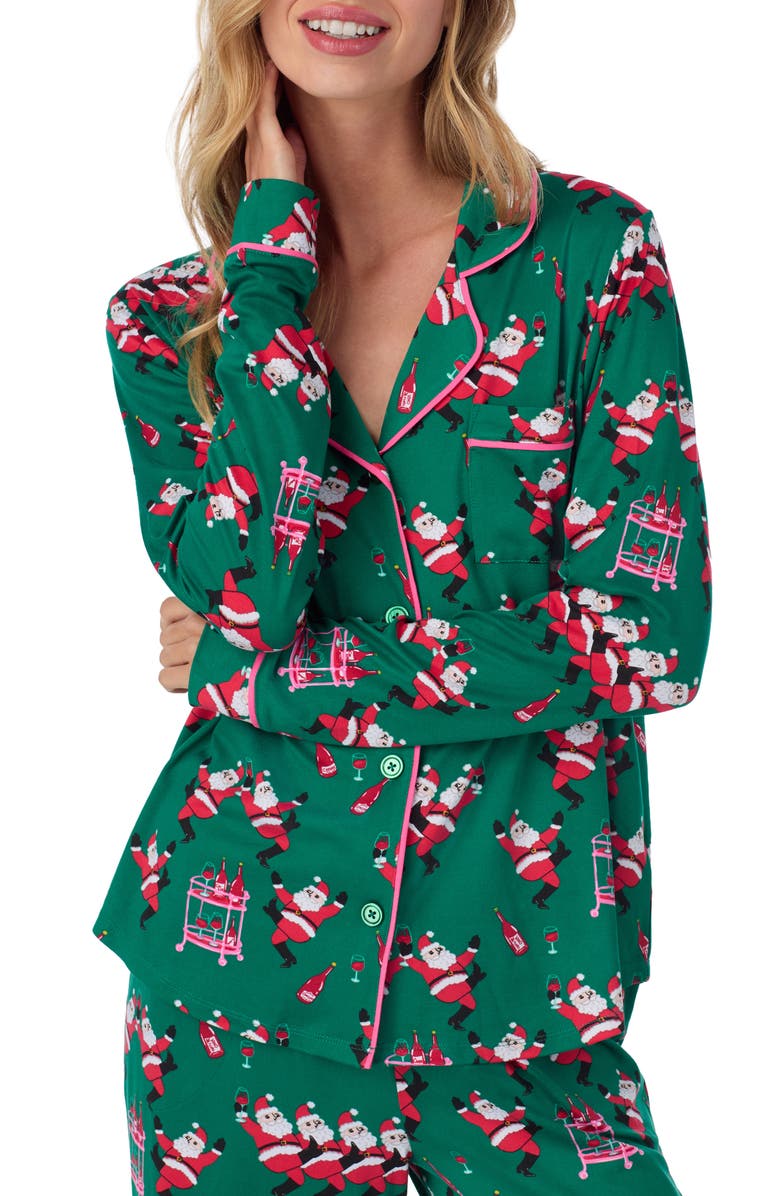 Room Service Pjs Long Sleeve Print Pajamas, Alternate, color, Green/ Novel