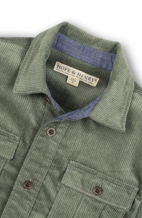 Hope & Henry Kids' Organic Long Sleeve Corduroy Flap Pocket Button Down Shirt In Green